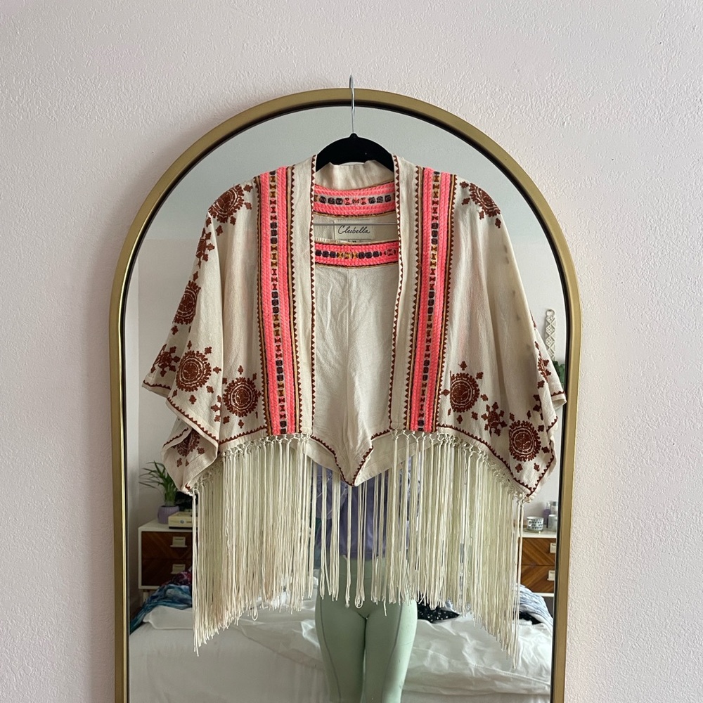 Cleobella Embroidered Cropped Kimono and Shorts Set with Fringe